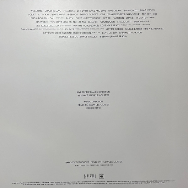 Beyoncé — Homecoming: The Live Album back cover